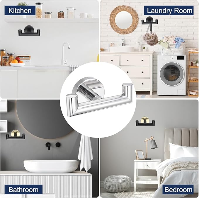 uxcell Double Towel Hook, Stainless Steel Coat Hook, Wall Mount Robe Hooks Hand Towel Hanger for Bathroom Kitchen Living Room, Bright Silver