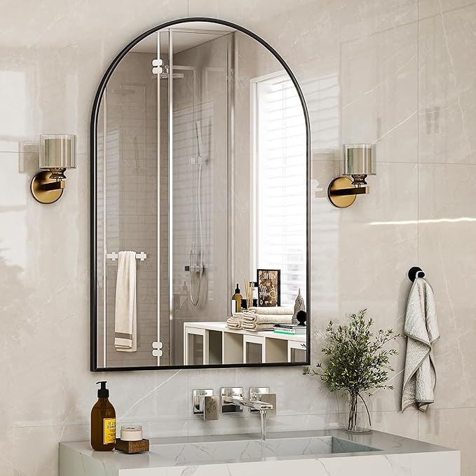 HARRITPURE Arched Wall Mirror – 30"x40" Arch Bathroom Mirror Metal Frame Vanity Mirror for Bedroom, Entryway Dresser Decor, Black