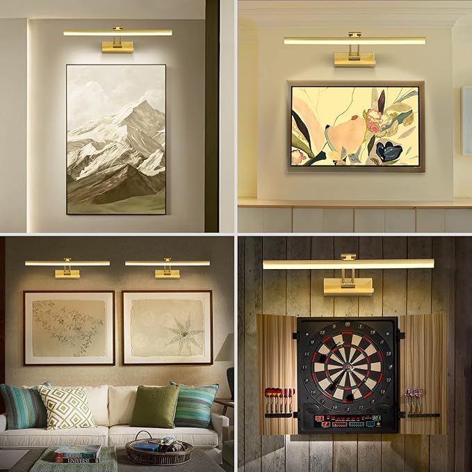 FUNCHDAY Wireless Picture Light,5000mAh Battery Operated Picture Light with Remote, Art Light with Timer,16“ Full Metal Picture Frame Light for Paintings, Gallery,Wall (Brass)