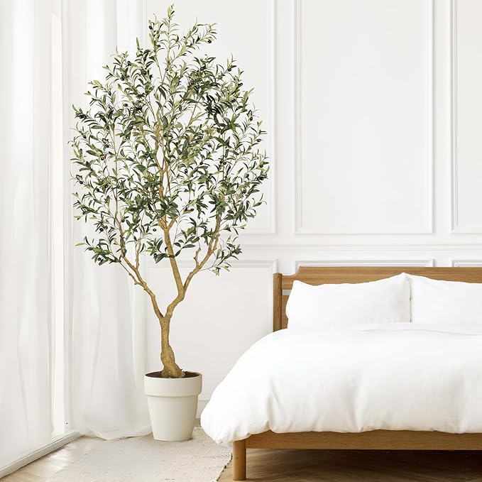 Faux Olive Tree 7FT, Olive Trees Artificial Indoor, Large Fake Tree with Realistic Leaves Branches and Lifelike Fruits for Home Office Living Room Decor