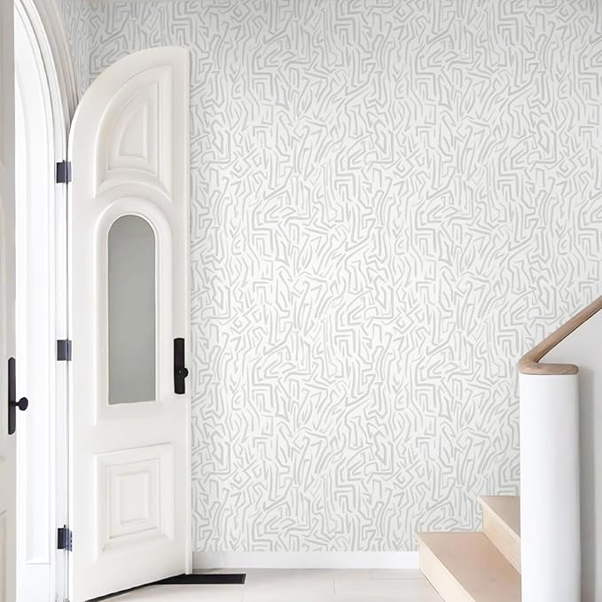 Ismoon 17.3"x 393"Gray and White Wall Paper Peel and Stick Modern Gray Striped Wallpaper Removable Self-Adhesive Neutral Wallpaper Contact Paper for Cabinets and Drawers Vinyl Roll