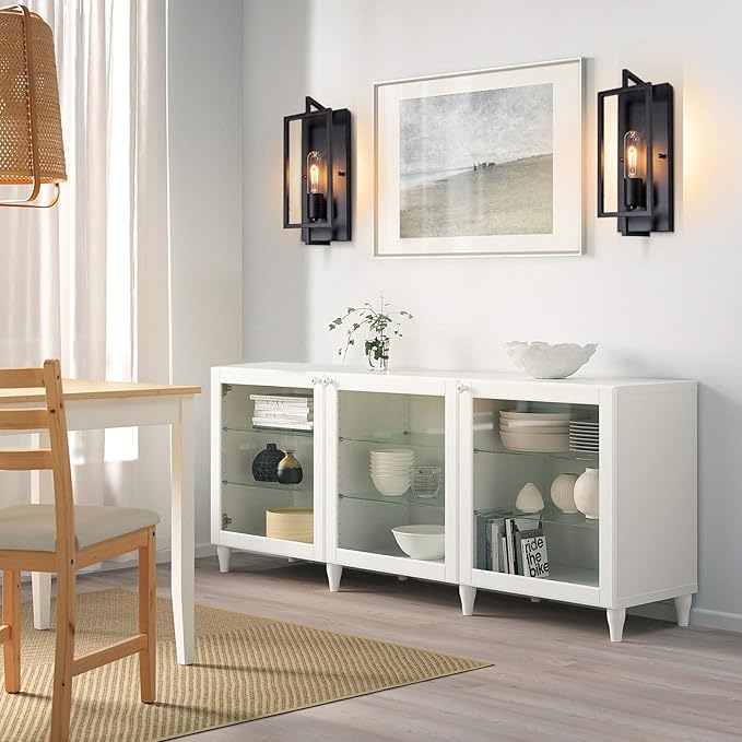 Industrial Wall Sconces Set of 2, Vintage Light Fixture, E26 Base, Matte Black Metal Wall Mount Lamp, Modern Indoor Lighting Hardwired