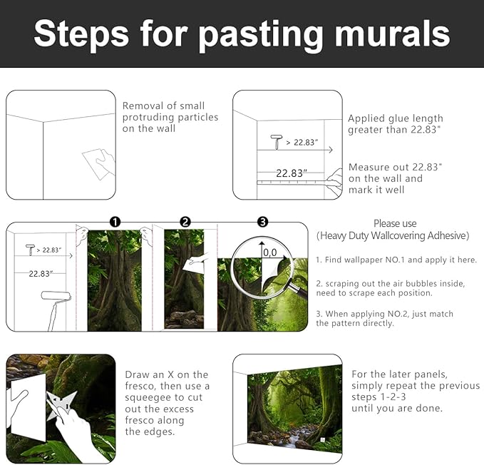 -Green Forest Landscapes Woodland Tree Fabric Wallpaper Living Room Bedroom Bathroom Flowing Jungle Wall Mural- 91"x65"( not Peel and Stick)