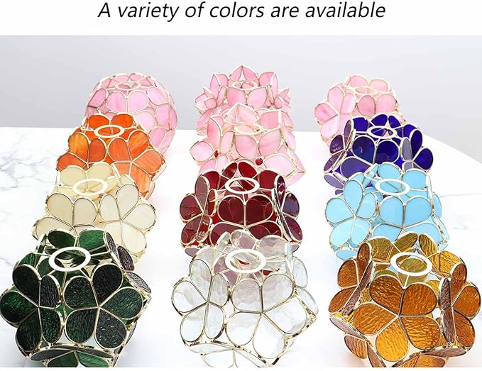 Bieye S10734 Tiffany Style Stained Glass Flower Petal Lampshade (Textured Clear, 8" Cherry Blossom)