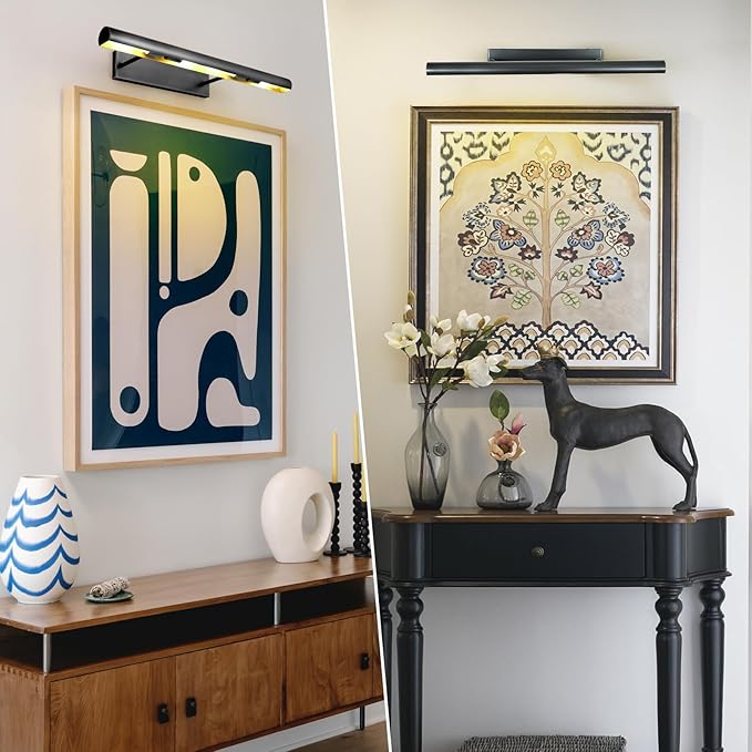 Black Picture Lights, 30inch Hardwired Picture Light for Wall, Dimmable Gallery Wall Lights, Rotatable Linear Picture Frame Light, Art Light for Wall Painting Display Artwork Portrait