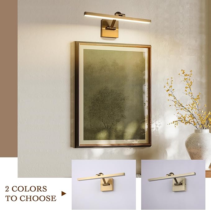 Modern Dimmable Picture Lights for Wall 15.75 Inch Hard-Wired LED Picture Frame Lights for Paintings Gallery Light with Adjustable Swing Arm Display Lights for Artwork, 7W, 2700K, Warm White - Brass