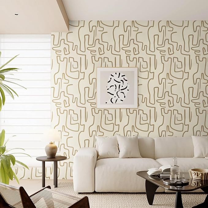 Ismoon 17.3"X78.7" Wallpaper Peel and Stick Modern Gold Peel and Stick Wallpaper Abstract Scribbles Wall Paper Removable Self-Adhesive Waterproof Wall Paper for Bathroom Decoration Vinyl Film Roll