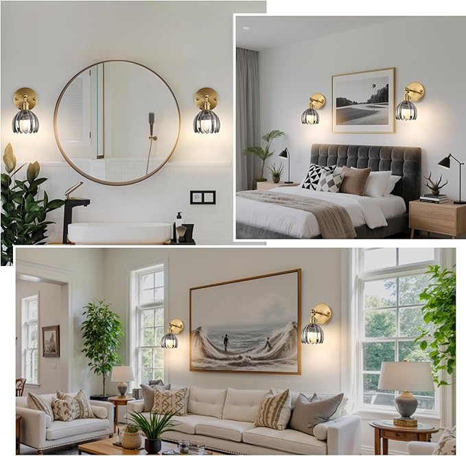 Battery Operated Wall Sconce Set of 2 with Smoke Gray Floral Glass Shade Vintage Wireless Wall Light with Remote Control for, Living Room, Bedroom and Bathroom Timer/Memory Function/Dimmer