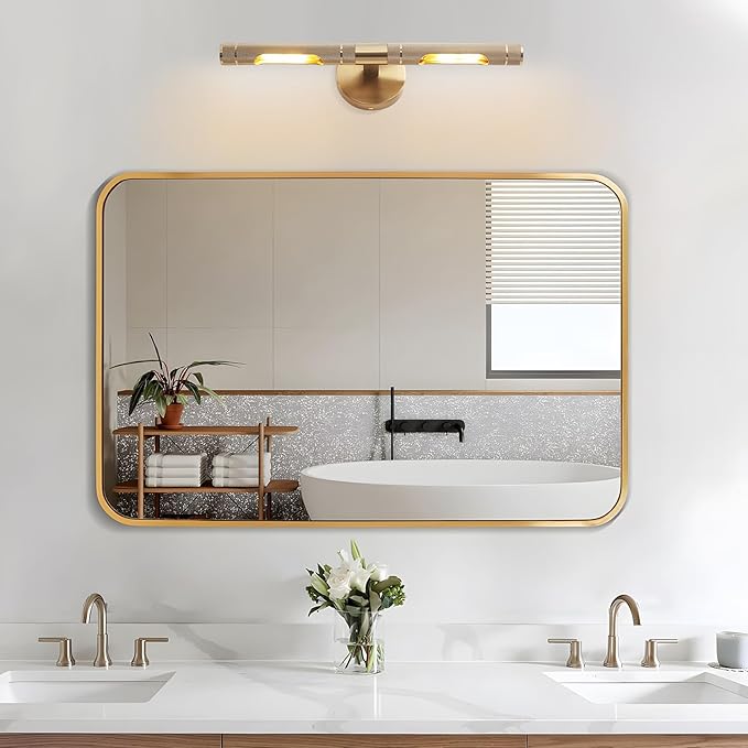 Brushed Brass Picture Lights for Wall,19 Inch Hardwired Knurled Gallery Light, Rotatable 360° Modern Gold Wall Lights for Pictures Bathroom Living Room Bedroom, E12 Bulbs Included(1 Pack)