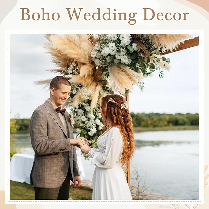 20 Stems 32 Inch Fluffy Pampas Grass Decor Tall Natural Dried Flowers Bouquet for Boho Home Decorations, Large Phragmites for Floor Vase, Wedding Floral Arrangements, Farmhouse