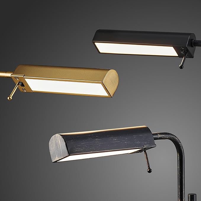 VONLUCE LED Floor Lamp, 62.5" Industrial Floor Lamp for Living Room with Adjustable Height Swing Arm Head 3 Color Temperatures, Metal Standing Pole Lamp for Bedroom Reading, Antique Brass