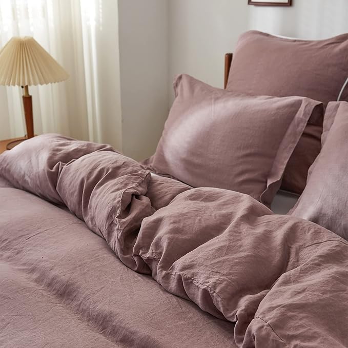 Simple&Opulence 100% Linen Pillow Case King Size Set of 2, Purple Pillow Covers with Overlap Closure, Luxury Breathable Pillowcases Protectors Suitable for All-Season (20" X 36", Purple)