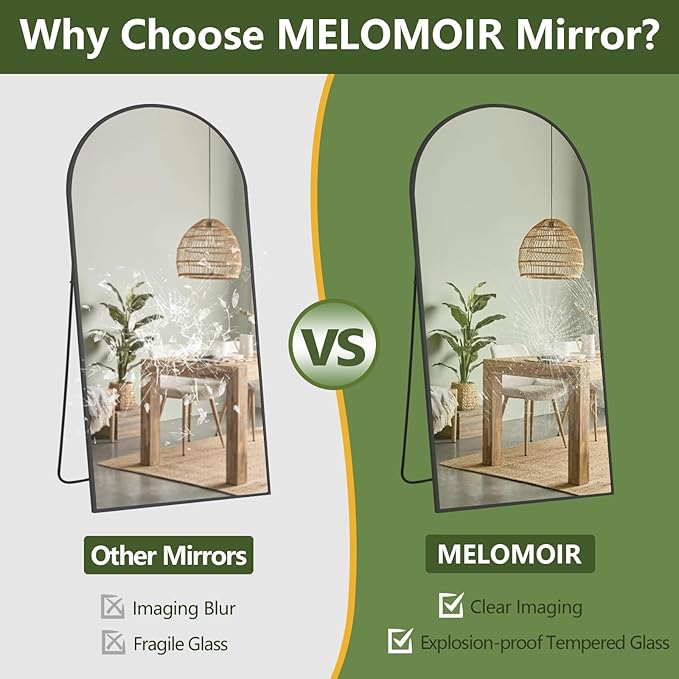 MELOMOIR 71"x32" Large Mirror Full Length, Arched Full Length Mirror with Stand, Large Floor Mirror for Bedroom Living Room Cloakroom Gym, Hanging Standing or Leaning, Black