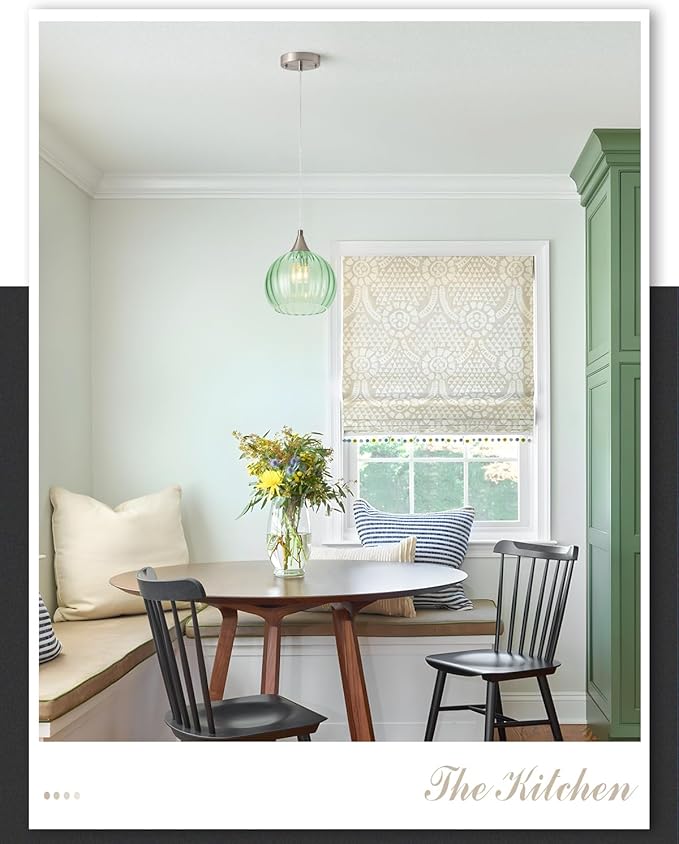 Brushed Nickel Pendant Lights Kitchen Island, Globe Pendant Light Fixtures with 8 Inch Clear Glass Shade, Modern Hanging Light Fixtures for Kitchen, Bedroom (2 Pack - Green Glass Pendant Light)