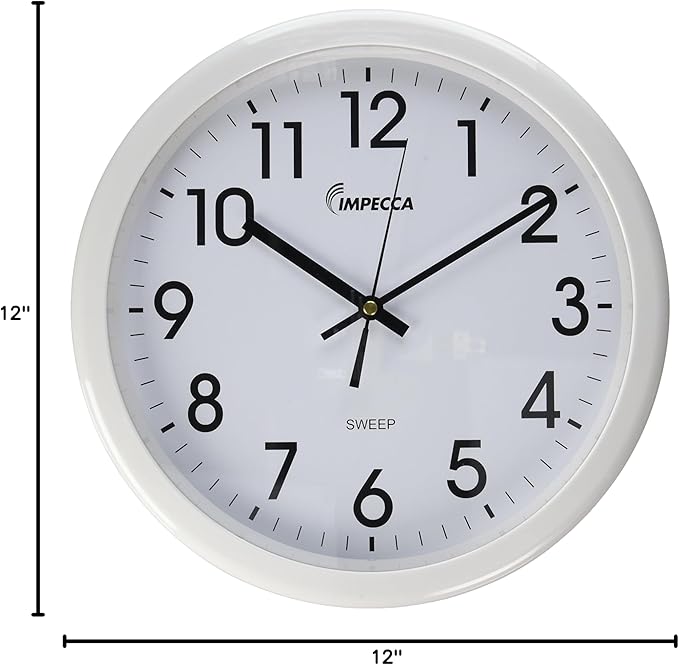 Impecca WCW12M1 Non Ticking Sweep Movement 12" Wall Clock (White)