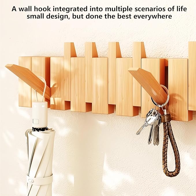 Wall Mounted Piano Key Hanger | Flip Style Hook | Entrance Wall Art Hook, Made of Oak Wood (3 Times Painted, 4 Times Polished) (Beech, 8Hooks)