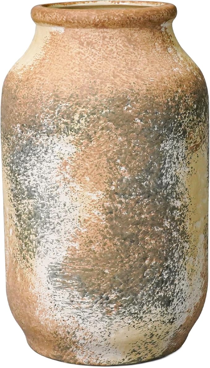 Rustic Ceramic Flower Vase, 9 Inch Terracotta Vase, Farmhouse Decor for Table Living Room Shelf Home Decor Gift Terra