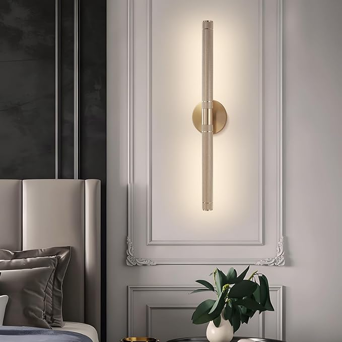 Brass Wall Lights for Pictures,23.6in Hardwired Gold Knurled Brushed Wall Picture Light,Rotatable 360° Modern Gallery Light for Bedroom Bathroom Vanity Mirror Study Room, E12 Bulbs Included