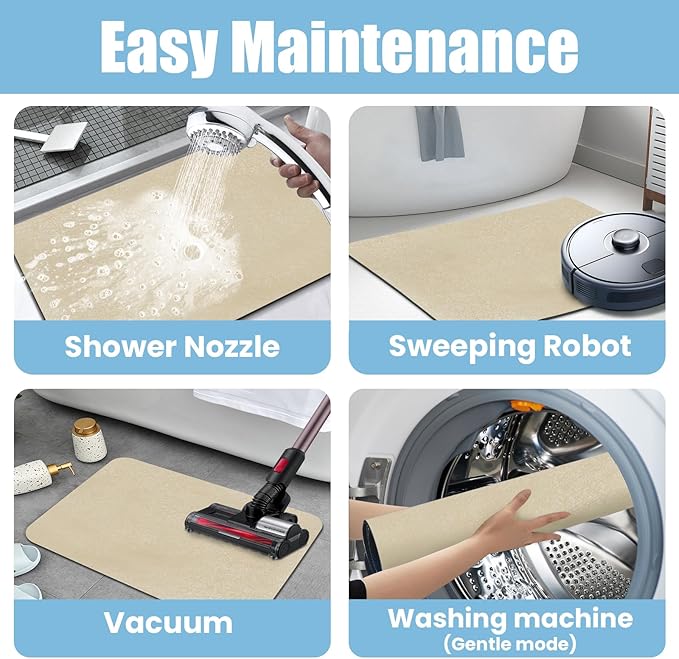 Diatomaceous Earth Bath mat Bathroom Rugs Super Absorbent Quick Dry Non Slip Bath Mat Thin Bathroom Floor Mats Fit Under Door-Shower Rug for in Front of Bathtub Shower, Coffee, 15.7"x35.4"