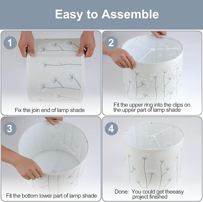 White Lamp Shades Set of 2, Drum Lampshades, Lampshade 10 Inches Height, Lampshades for Table Lamp, Floor Lamp, Pendant Light, Lamp Shade Harp Holder Included