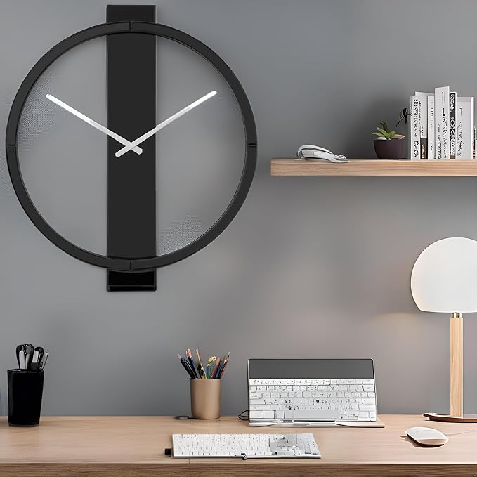 SHYFOY 23.6x26.8 Black Mirror Wall Clock, Modern Design with Beveled Edges, Battery Powered, Easy Mount