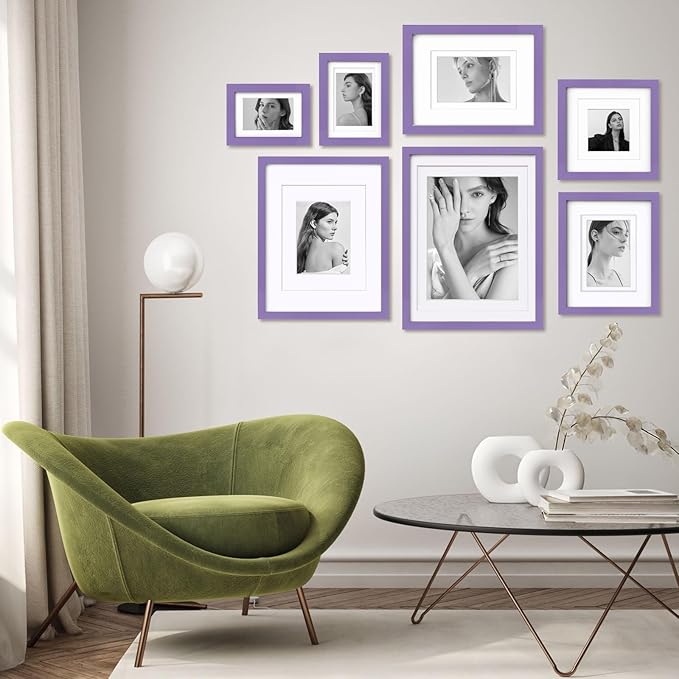 Egofine 4x6 Picture Frames 4PCS Covered by Plexiglass for Picture 3.5x5 with Mat or 4x6 whitout Mat Made of Solid Wood for Table Top Display and Wall Mounting Photo Frame, Purple