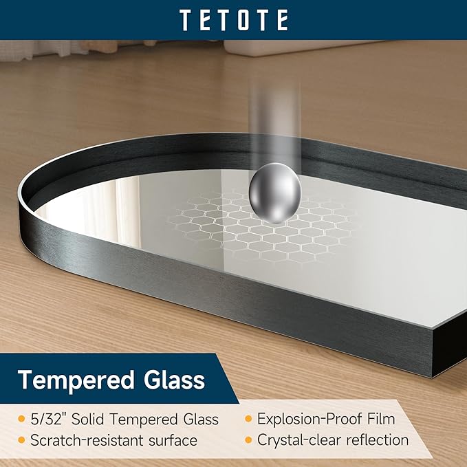 TETOTE Black Arched Mirror for Bathroom, 24 x 36 Matte Black Metal Framed Arch Bathroom Mirror, Tempered Glass Decorative Rustic Wall Mirror for Fireplace, Entryway, Living Room