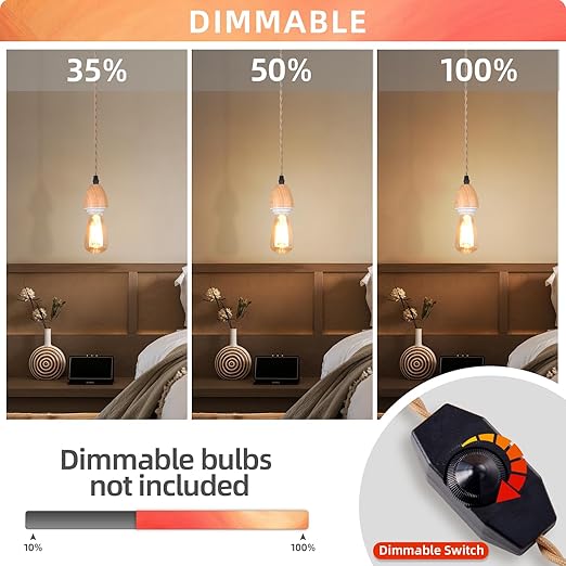 Arturesthome Pendant Light Cord - 32.8FT Hanging Light Kit with Dimmable Switch Vintage Lamp Cord with Twisted Nylon Pendant Lights Socket E26 E27 for Farmhouse Lamp Cable DIY