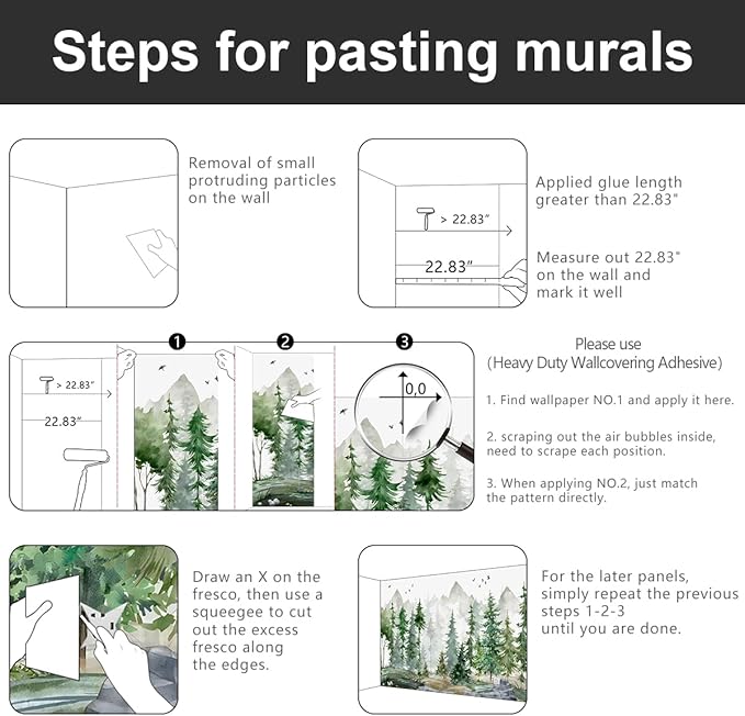 -Green Cartoon Pine Forest Nursery Fabric Wallpaper for Boys and Girls Children's Bedroom Living Room Woodland Plants Large Wall Mural- 91"x65"( not Peel and Stick)