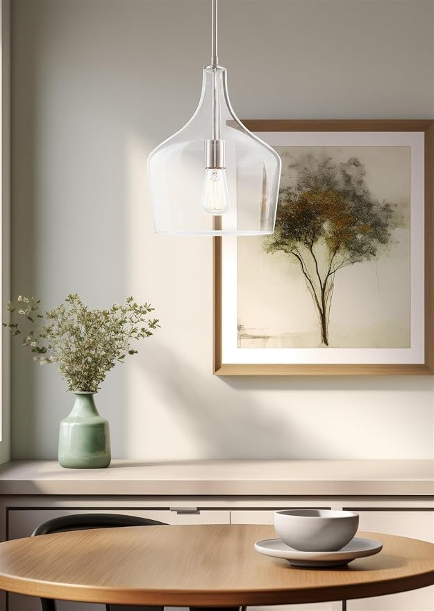 Kira Home Lucy 16" Modern Pendant Light + Clear Glass Vase Shade, Adjustable Hanging Height, Brushed Nickel Finish