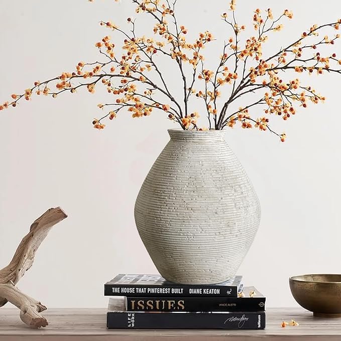 Rustic Ceramic Flower Vase Distressed Farmhouse Pottery Clay Large Terracotta Floor Vases for Decorative Table Centerpiece Modern Home Decor Aesthetic Living Room Bedroom Wedding Housewarming Gift