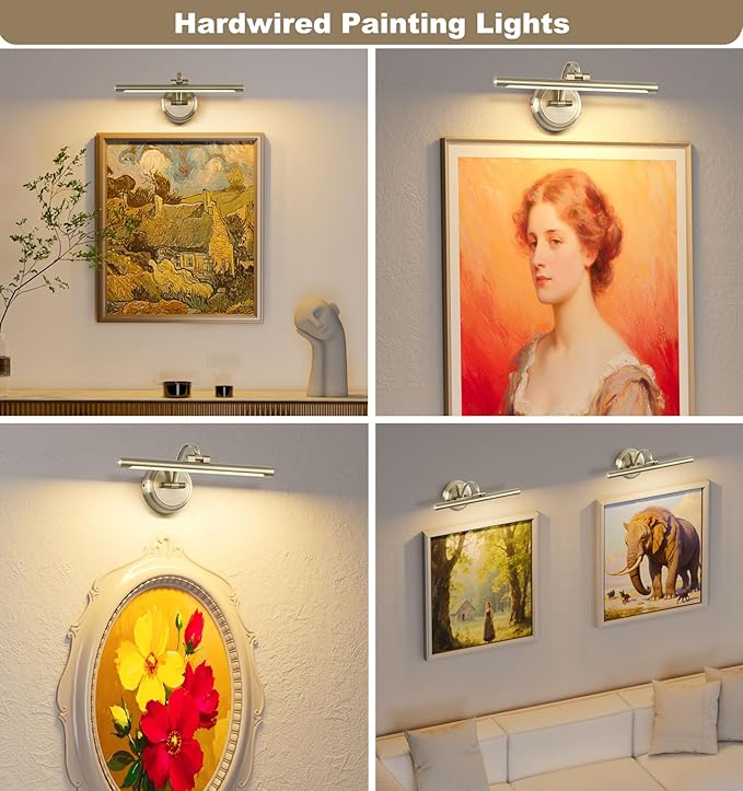 Antique Bronze Picture Light for Wall,Dimmable Painting Light,16 Inch Hardwired Picture Frame Lights,9W 3000K Warm White,Art Lighting Display Lamps,Rotatable Full Metal Gallery Light