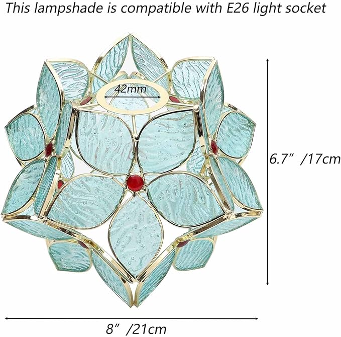 Bieye S10932 Tiffany Style Stained Glass Flower Petal Lampshade (Textured Aqua Blue, 8" Apple Blossom)