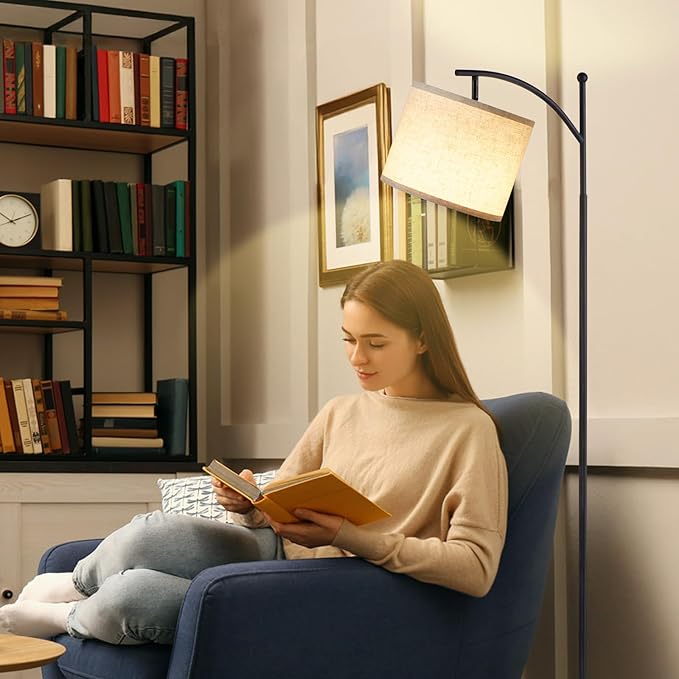 Ambimall Floor Lamps with Smart Light Bulb, RGB + Color Temperatures Bright Dimmable Smart Floor lamp(White Shade & Black Pole)