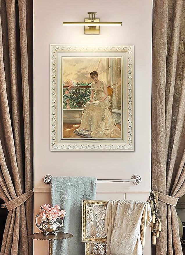 Joossnwell LED Picture Lights for Paintings Dimmable 15.5 Inch Long Hard-Wired Picture Frame Lights Brass Gallery Wall Light with Adjustable Swing Arm Art Display Lamps 7W 3000K Warm White