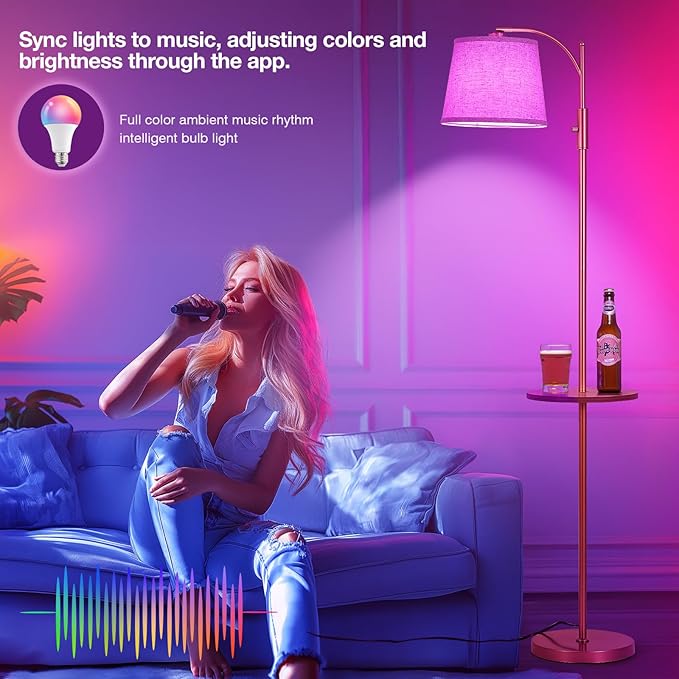 AIDENOEY Smart Floor Lamp with Side Table | Stepless Dimming, RGB Multi-Color | Adjustable Swivel Head | Voice Control with Alexa & Google Assistant |Golden Lamp for Living Room,Bedroom,Home Office
