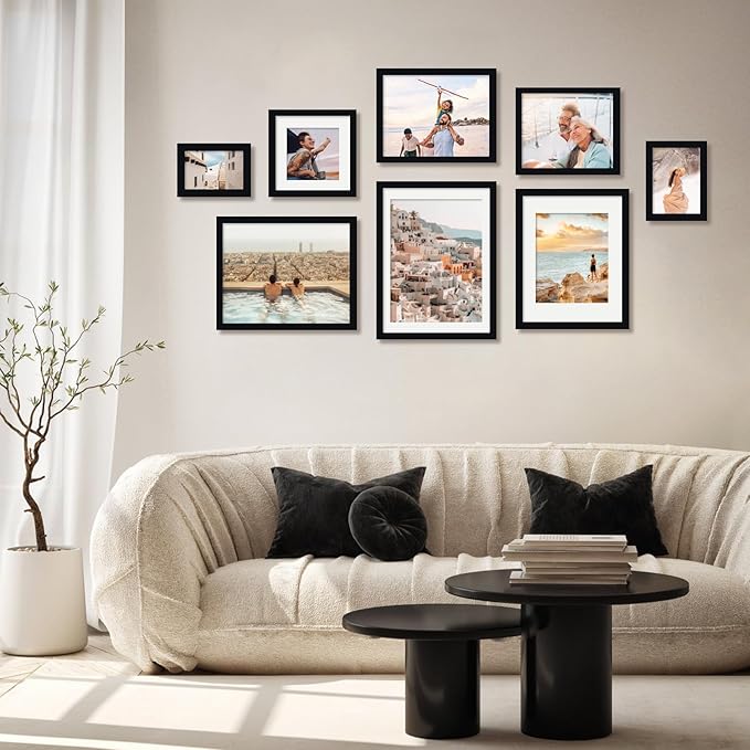 Egofine 4x6 Picture Frames 4PCS Covered by Plexiglass for Picture 3x4.5/3.5x5 with Mat or 4x6 whitout Mat Made of Solid Wood for Table Top Display and Wall Mounting Photo Frame, Black with Texture