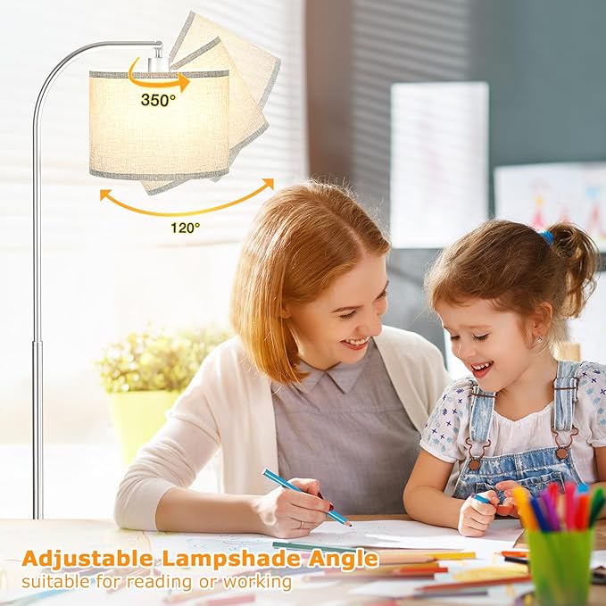 Arc Floor Lamp with Remote and Stepless Dimmable Bulb, Colors Temperature & Brightness Adjustable, Floor Lamps for Living Room(Grey Shade & Silver Pole)