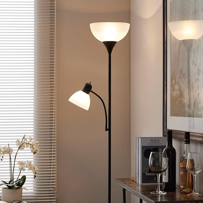 Floor Lamp with Reading Light, 68" Tall Lamp for 2 Head, Standing Lamps for Living Room, Bedroom, Corner, Office. No Bulbs