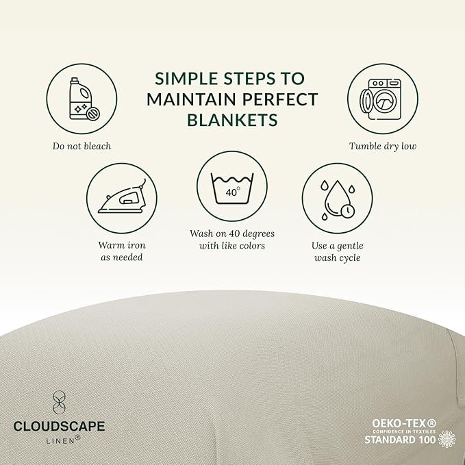 Cloud Scape Linen Herringbone Cotton Throw Blanket for Couch, Bed,Sofa, Home Decor, Soft, Lightweight, All-Season Bed Blanket, 50 x 70,Beige Fog