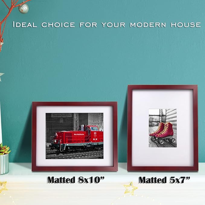 Egofine 11x14 Picture Frames 4 Pack Display Pictures 5x7/8x10 with Mat or 11x14 Without Mat Made of Solid Wood Covered by Plexiglass for Table Top Display and Wall Mounting Photo Frame, Cherry Red