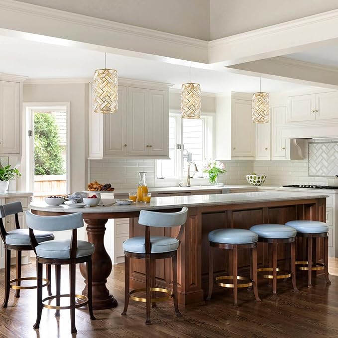 1-Light Gold Crystal Pendant Light, Mini Ceiling Hanging Light Fixture with K9 Prisms for Kitchen Island, Bathroom, Bedroom, or Bar