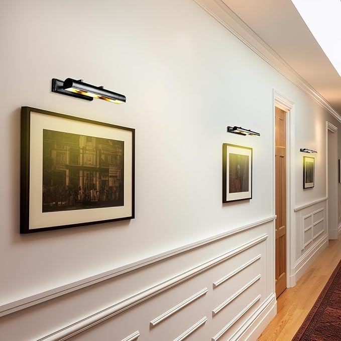 18in Black Picture Lights Hardwired, 3 Light Modern Bronze Picture Light for Wall, Rotatable Art Light Over Picture Frame for Living Room, Bookcase, Artwork, Poster (Includes Bulbs)