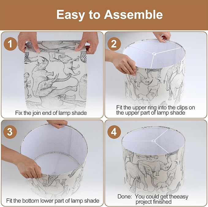 Lamp Shades Set of 2, Drum Lampshades, Lampshade 10 Inches Height, Lampshades for Table Lamp, Floor Lamp, Pendant Light, Lamp Shade Harp Holder Included