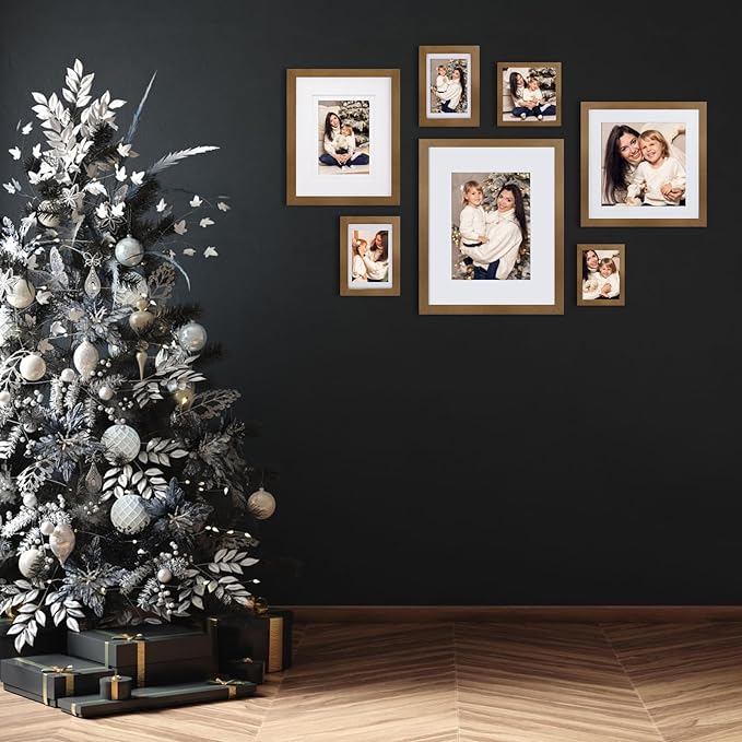 Egofine 5x7 Picture Frames 4 Pack Made of Solid Wood Covered by Plexiglass Matted for 4x6 or 3.5x5 for Table Top Display and Wall Mounting Photo Frame, Light Brown