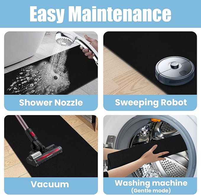 Extra Long Bathroom Rugs Diatomaceous Earth Bath mat Super Absorbent Quick Dry Non Slip Bath Mat Thin Runner Rug Fit Under Door-Shower Rug for in Front of Bathtub Shower, Black, 23.6"x66.9"