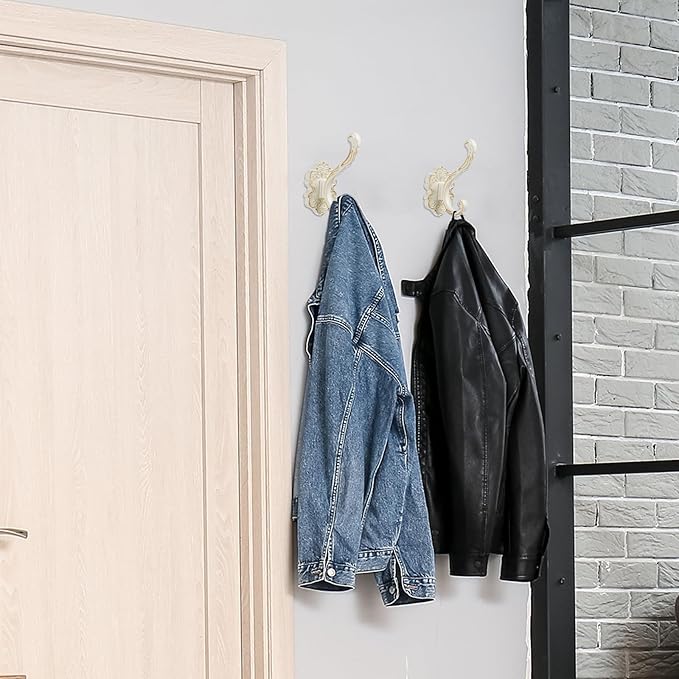 Zonon Vintage Coat Hooks Antique Wall Hooks Towel Hook for Hanging Purse Hat Keys Clothes Curtain Unique Heavy Duty Bathroom Hook for Wall(4 Pcs,White)