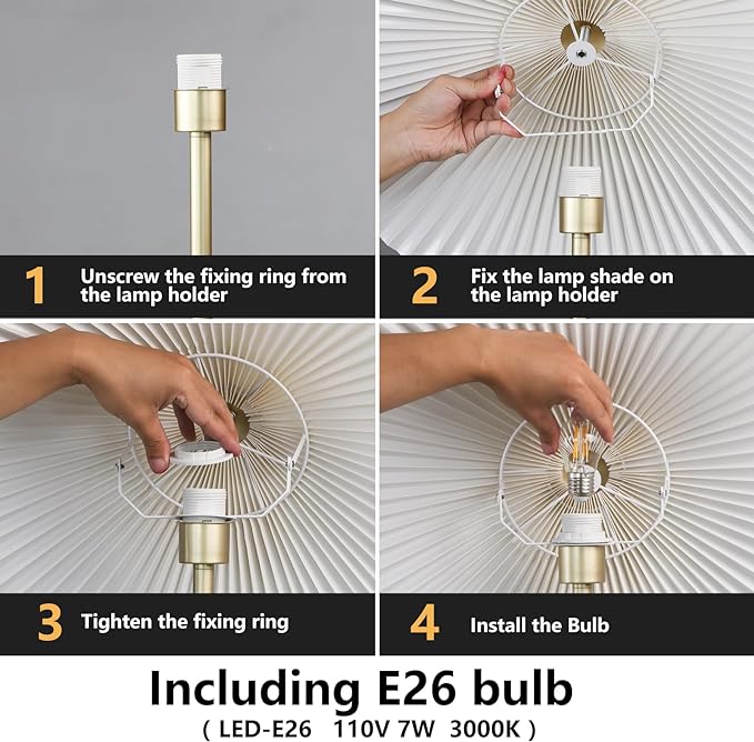 KUNJOULAM Pleated Floor Lamp, Pole Floor Lamps, Simple Design Tall Lamp with Fabric Lampshade, Standing Lamp for Living Room, Bedroom, Office, Home (Champagne Gold)