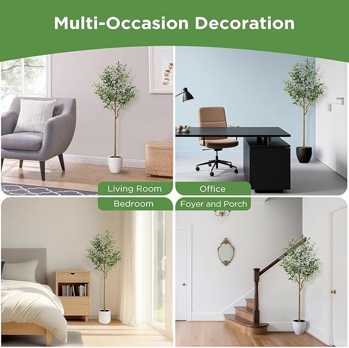WILDLOVE Fake Olive Tree Artificial Indoor, Potted Faux Olive Trees with Natural Wood Trunk & Lifelike Fruits for Home Office Decor (5ft)