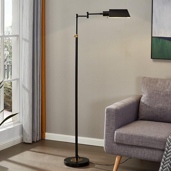 GyroVu Dimmable LED Pharmacy Floor Lamp for Living Room, Full Range Dimming Bedroom Floor Lamp, Adjustable Height Standing Lamp with 350° Swing Arm